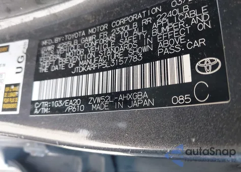 2020 Toyota Prius Prime Limited from USA, damaged, VIN JTDKARFP5L3157783